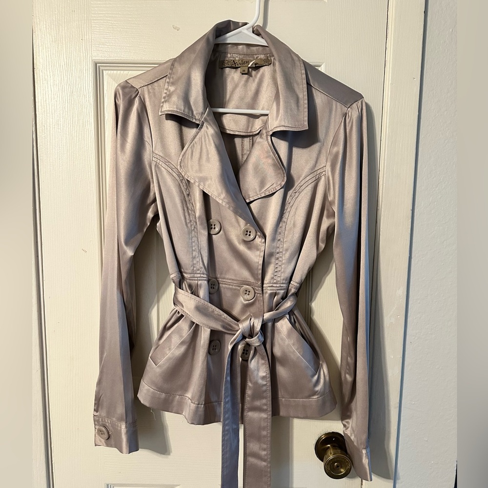 Ashley By 26 International Satin Trench Coat in Soft Gray